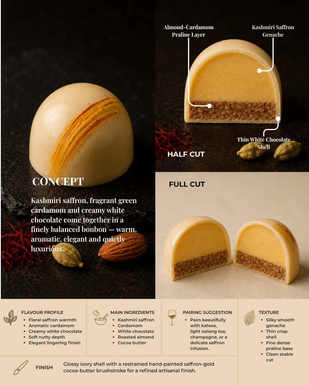 Kashmiri Saffron Blossom Bonbon | Handmade White Chocolate Truffle